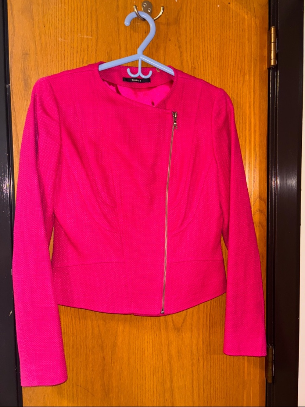 Tahari Vibrant Pink Asymmetrical Zip Blazer